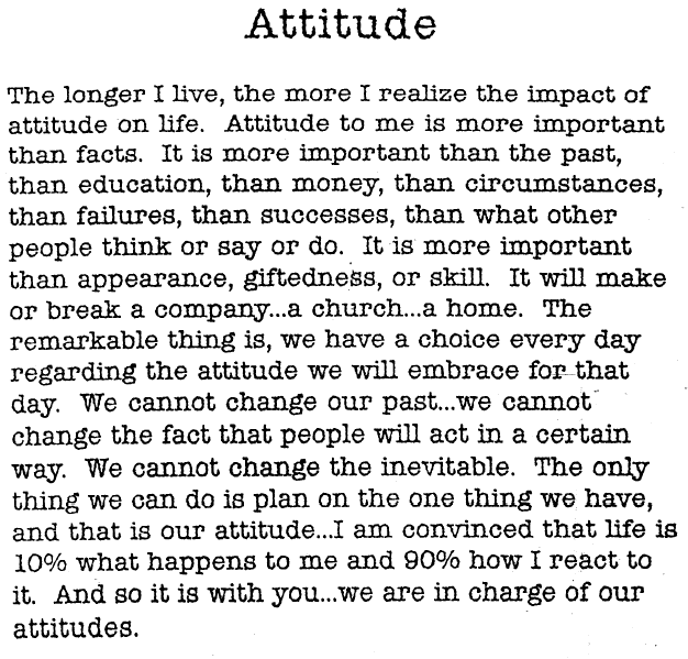 The Importance of a Good Attitude By Charles Swindoll